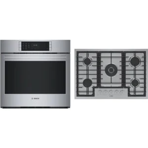 Bosch 2-Piece Package NGM8059UC 30 Inch Built-In Gas Cooktop and HBLP454UC 30 Inch Single Convection Electric Wall Oven
