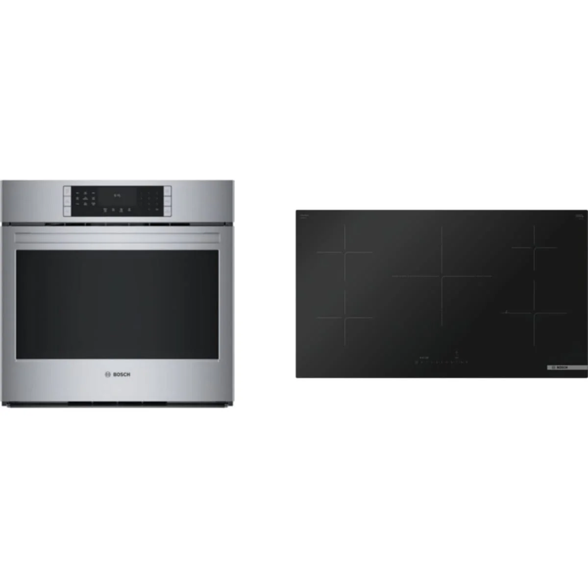 Bosch 2-Piece Package NIT8661UC Induction Smart Cooktop and HBL8454UC 30 Inch Single Convection Smart Electric Wall Oven