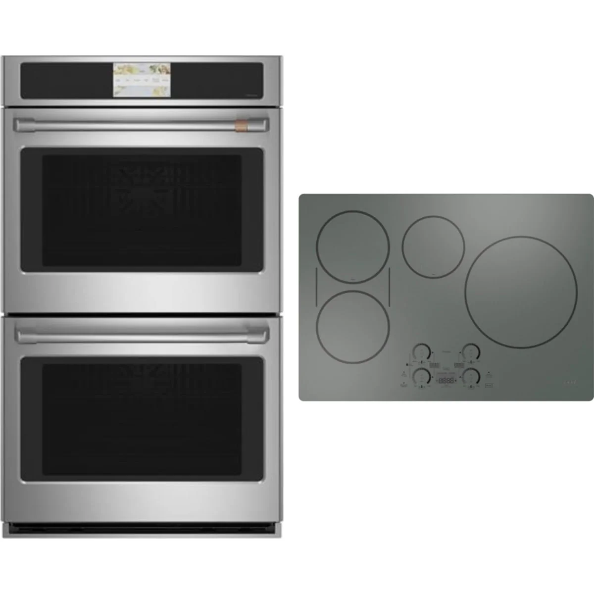 Cafe 2-Piece Package CHP90302TSS 30 Inch Electric Induction Smart Cooktop and CTD70DP2NS1 30 Inch Double Convection Smart Electric Wall Oven