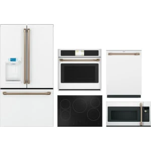 Cafe 5-Piece Package CFE28TP4MW2 36 French-Door Smart Refrigerator and CTS90DP4NW2 30 Wall Oven and CDT858P4VW2 24 Integrated Dishwasher and CEP90301TBB 30 Electric Cooktop and CVM517P4RW2 30 Over-the-Range Convection Microwave Oven