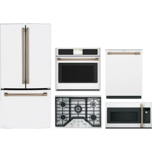 Cafe 5-Piece Package CWE19SP4NW2 33 Counter-Depth French-Door Smart Refrigerator and CTS90DP4NW2 30 Wall Oven and CDT858P4VW2 24 Integrated Dishwasher and CGP95302MS1 30 Cooktop and CVM517P4RW2 30 Over-the-Range Convection Microwave Oven