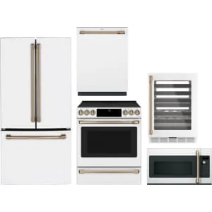 Cafe 5-Piece Package CWE19SP4NW2 33 Counter-Depth Refrigerator and CES700P4MW2 30 Slide-In Electric Range and CDT858P4VW2 24 Integrated Dishwasher and CVM517P4RW2 30 Over-the-Range Convection Microwave Oven and CCP06DP4PW2 24 Dual Zone Wine Center