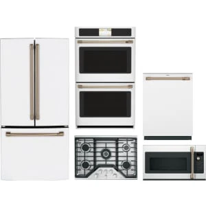 Cafe 5-Piece Package CWE19SP4NW2 33 Counter-Depth Refrigerator and CTD90DP4NW2 30 Double Convection Electric Wall Oven and CDT858P4VW2 24 Integrated Dishwasher and CGP95302MS1 30 Cooktop and CVM517P4RW2 30 Over-the-Range Convection Microwave Oven