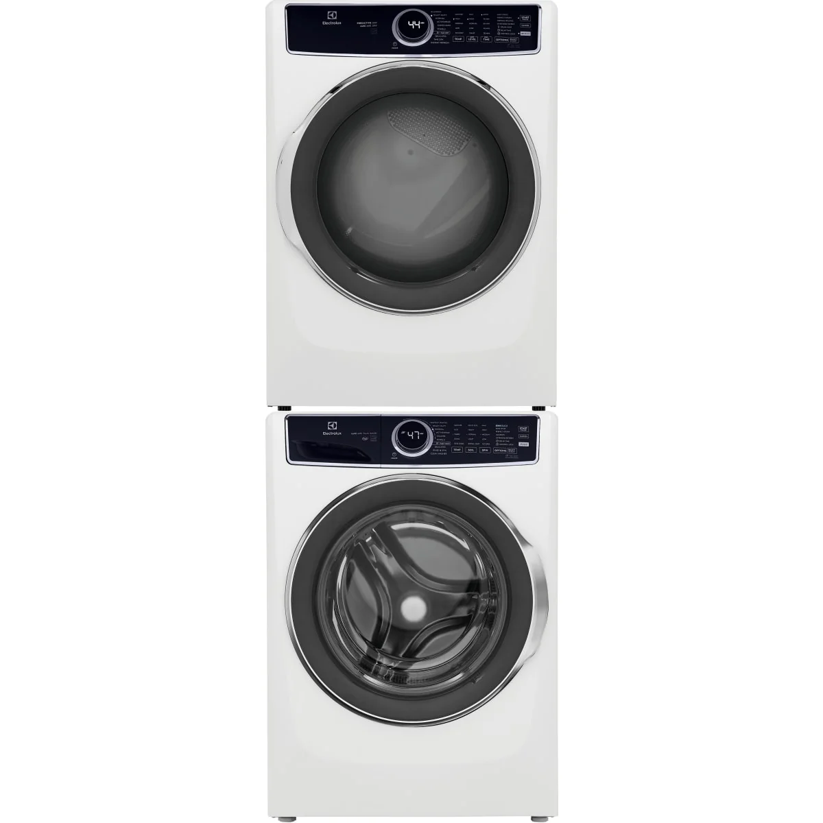 Electrolux ELFW7537AW 27 Inch Front Load Washer & Electrolux ELFG7537AW 27 Inch Gas Dryer with Electrolux STACKIT7X Stacking Kit