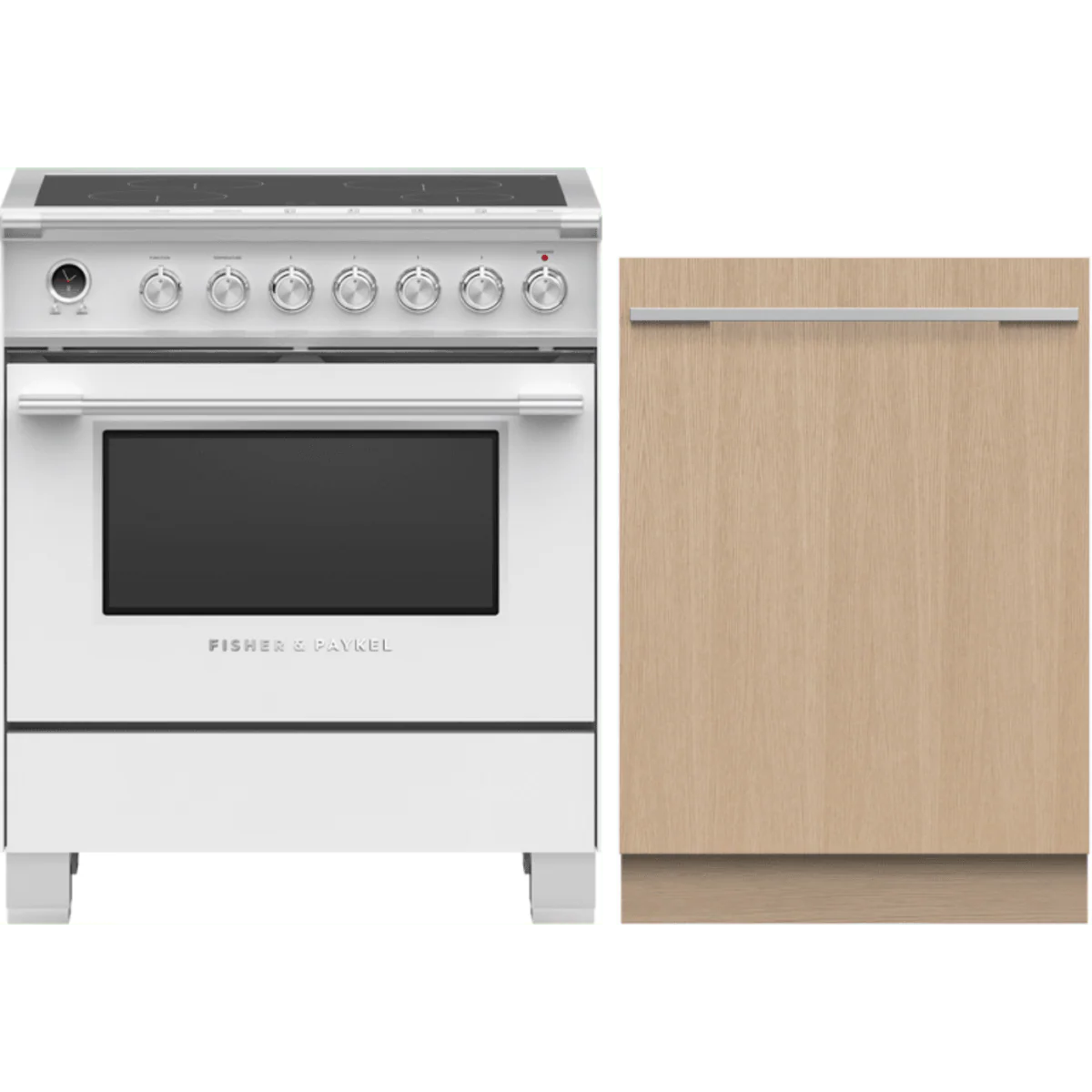 Fisher & Paykel 2-Piece Package OR30SCI6W1 & Paykel 30 Inch Freestanding Induction Range and DW24U6I1 & Paykel 24 Inch Fully Integrated Panel Ready Dishwasher