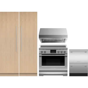 Fisher & Paykel 5-Piece Package RS2484SRHK1 24 Panel-Ready Smart Built-In Refrigerator Column and RS2484FLJK1 24 Panel-Ready Freezer Column and RIV3365 36 Induction Range and HCB3612N 36 Hood and DD24DTX6PX1 24 Double DishDrawer™ Dishwasher wi