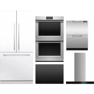 Fisher & Paykel 5-Piece Package RS36A80J1N 36 Built-In Panel-Ready French-Door Refrigerator and CI304DTB4 Cooktop and OB30DPPTX1 30 Double Convection Electric Wall Oven and HC30DCXB4 30 Hood and DD24DAX9N 24 Full Console Double DishDrawer™ wi