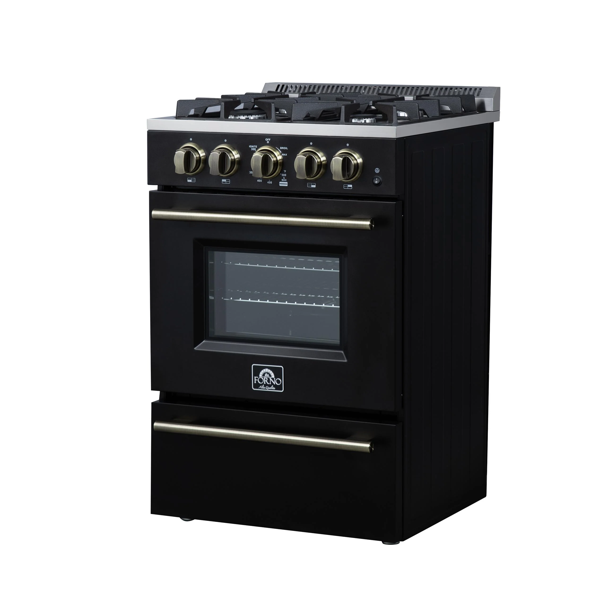 FORNO FFSGS627224BLK Forno Breno 24 Inch Freestanding Gas Range in Black with Antique Brass, Compact Design - Image 10