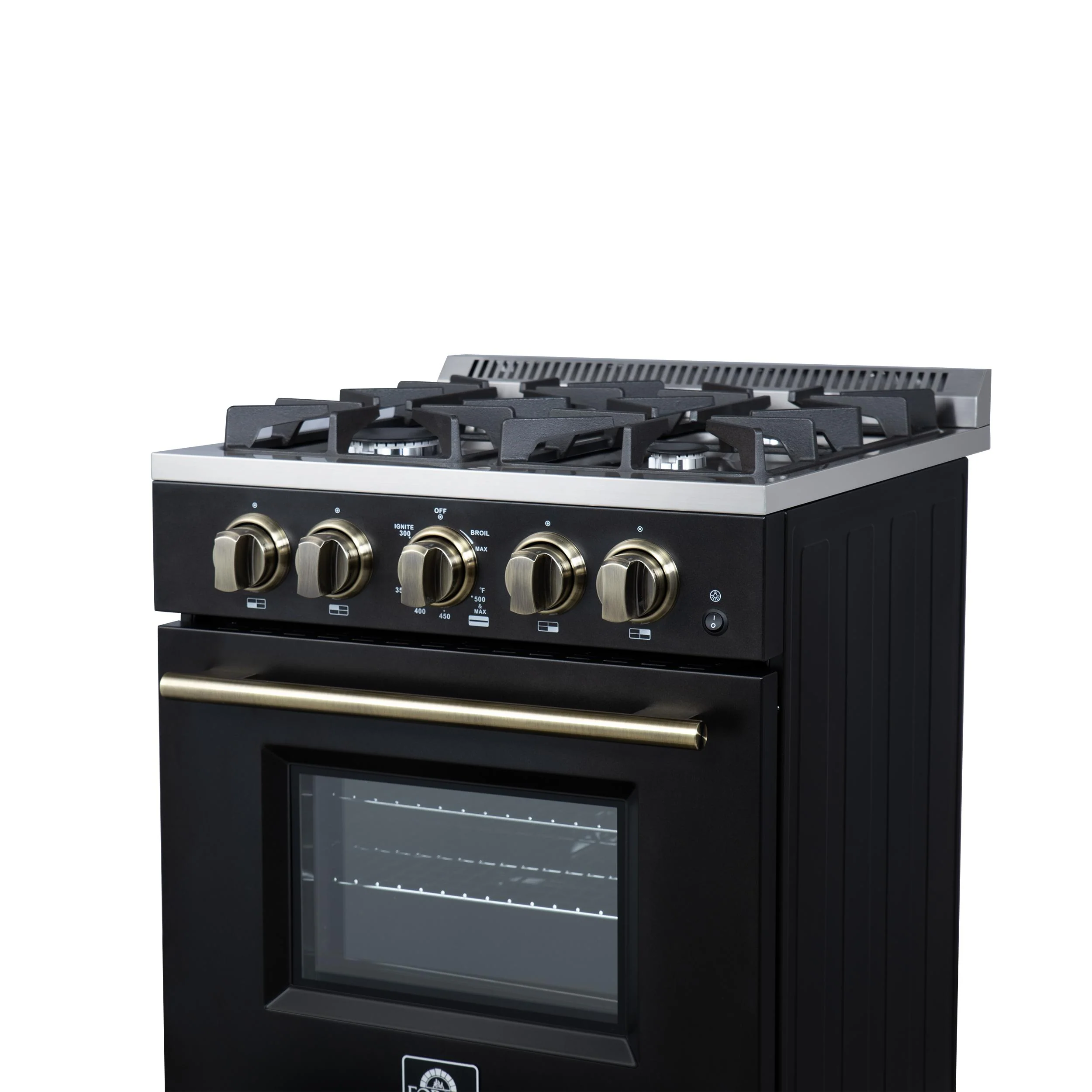 FORNO FFSGS627224BLK Forno Breno 24 Inch Freestanding Gas Range in Black with Antique Brass, Compact Design - Image 11
