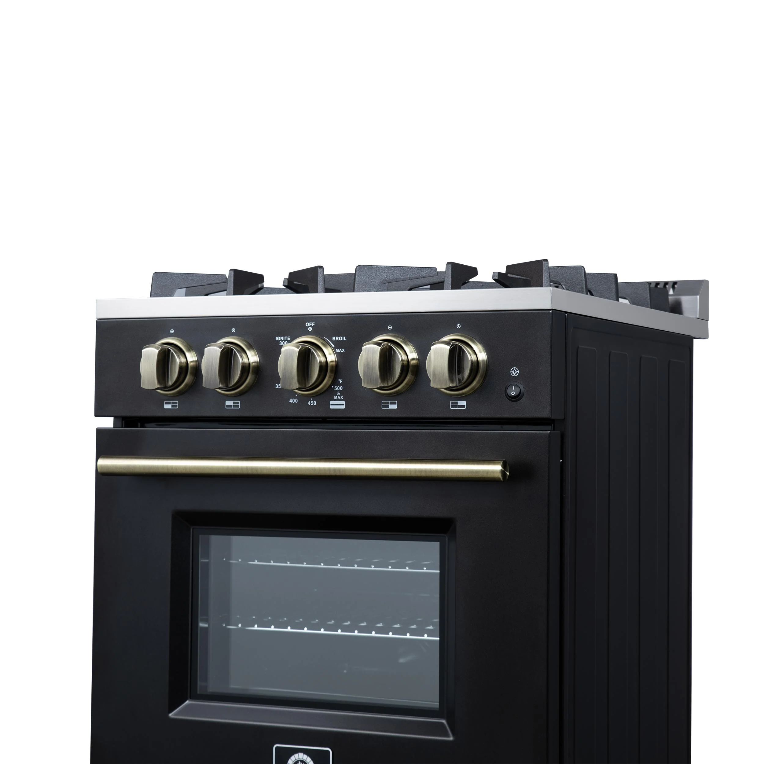 FORNO FFSGS627224BLK Forno Breno 24 Inch Freestanding Gas Range in Black with Antique Brass, Compact Design - Image 12