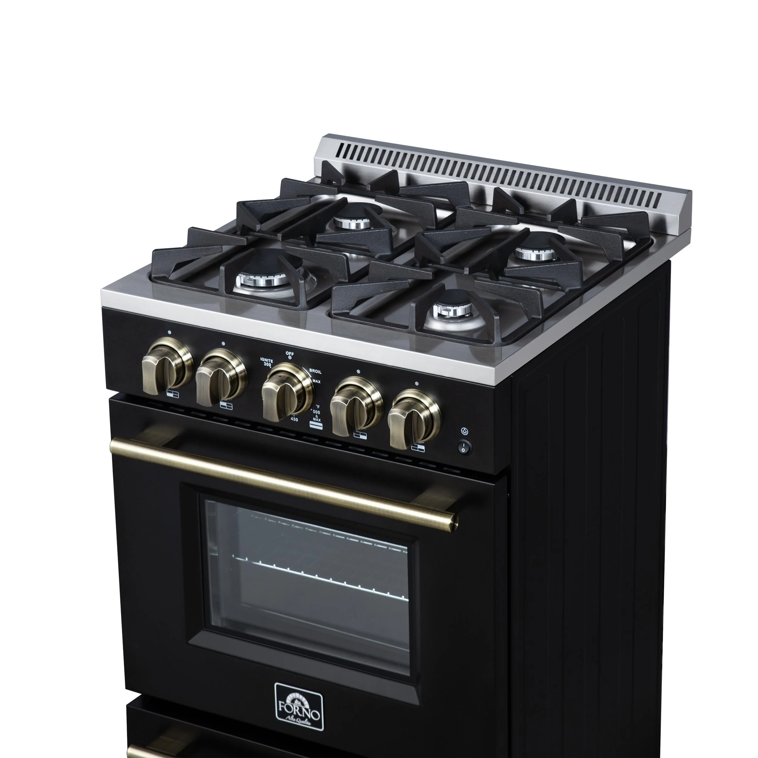 FORNO FFSGS627224BLK Forno Breno 24 Inch Freestanding Gas Range in Black with Antique Brass, Compact Design - Image 13
