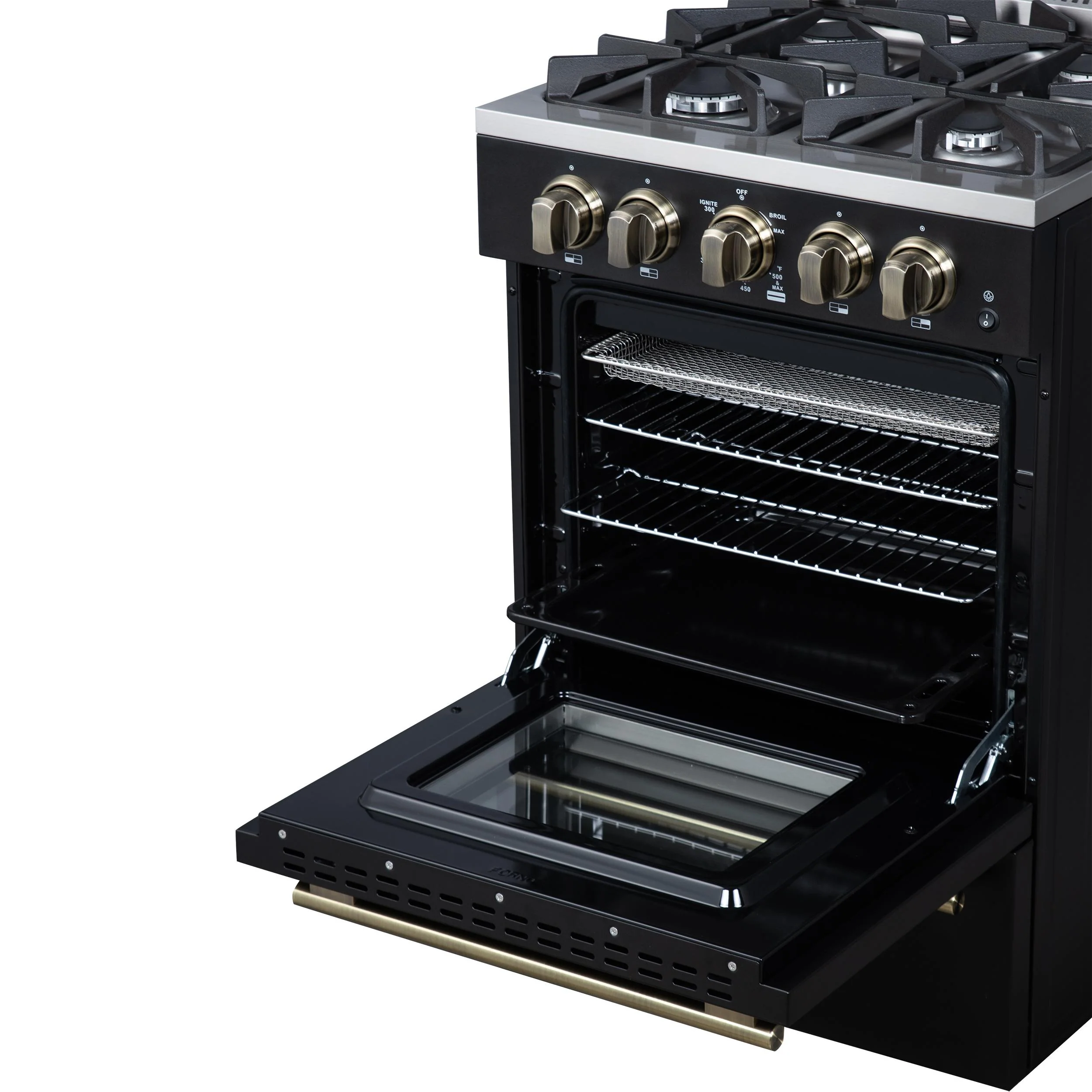 FORNO FFSGS627224BLK Forno Breno 24 Inch Freestanding Gas Range in Black with Antique Brass, Compact Design - Image 14