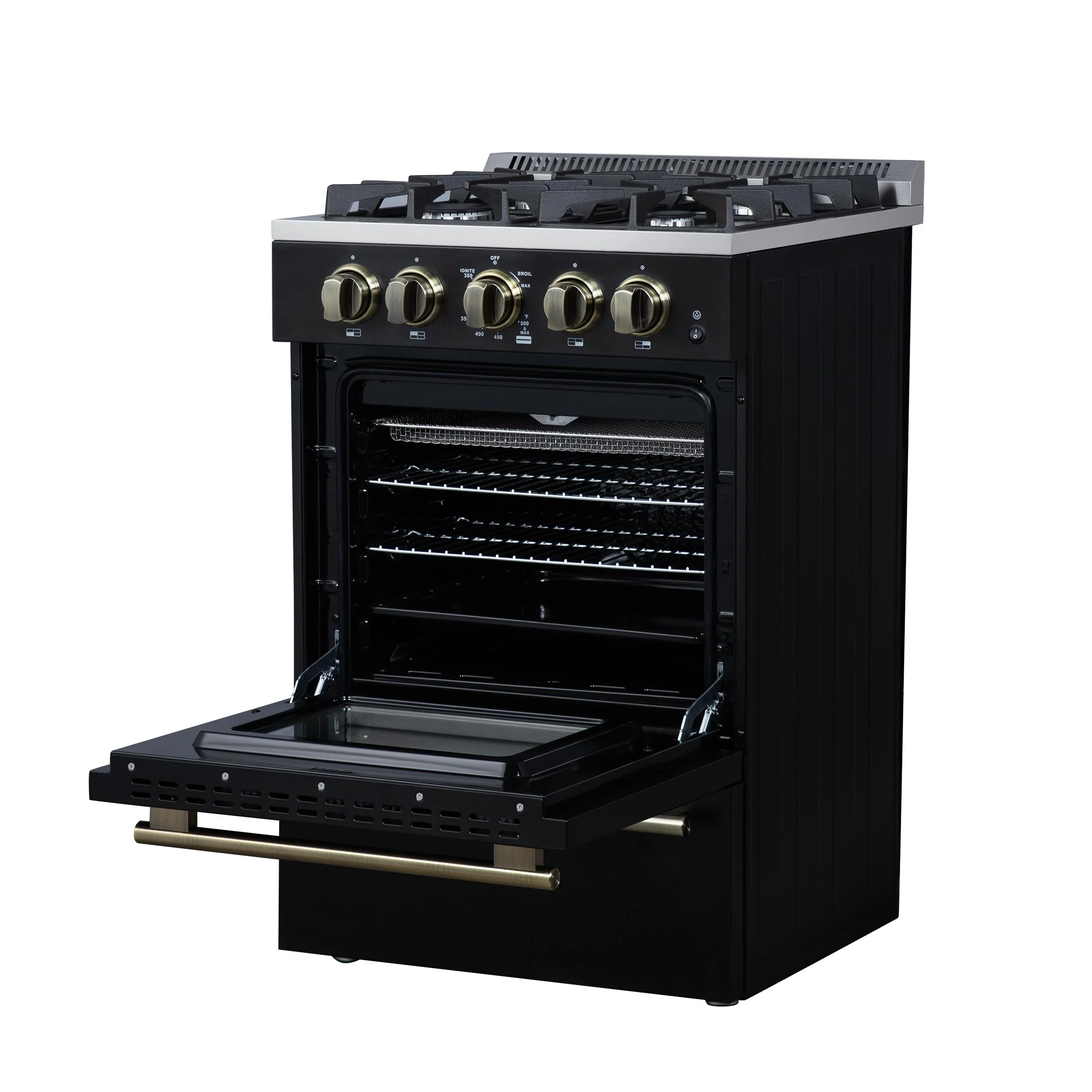 FORNO FFSGS627224BLK Forno Breno 24 Inch Freestanding Gas Range in Black with Antique Brass, Compact Design - Image 15