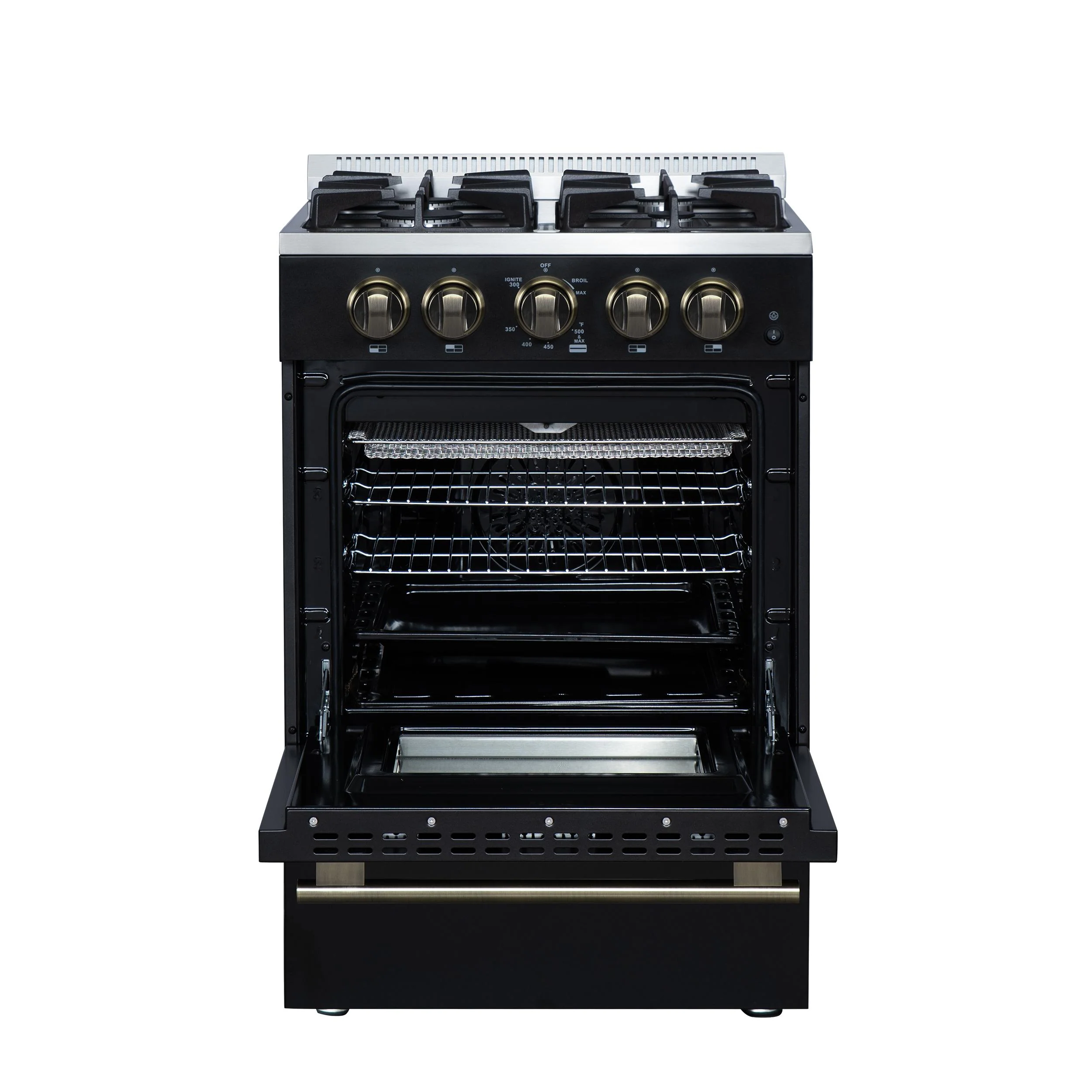 FORNO FFSGS627224BLK Forno Breno 24 Inch Freestanding Gas Range in Black with Antique Brass, Compact Design - Image 3