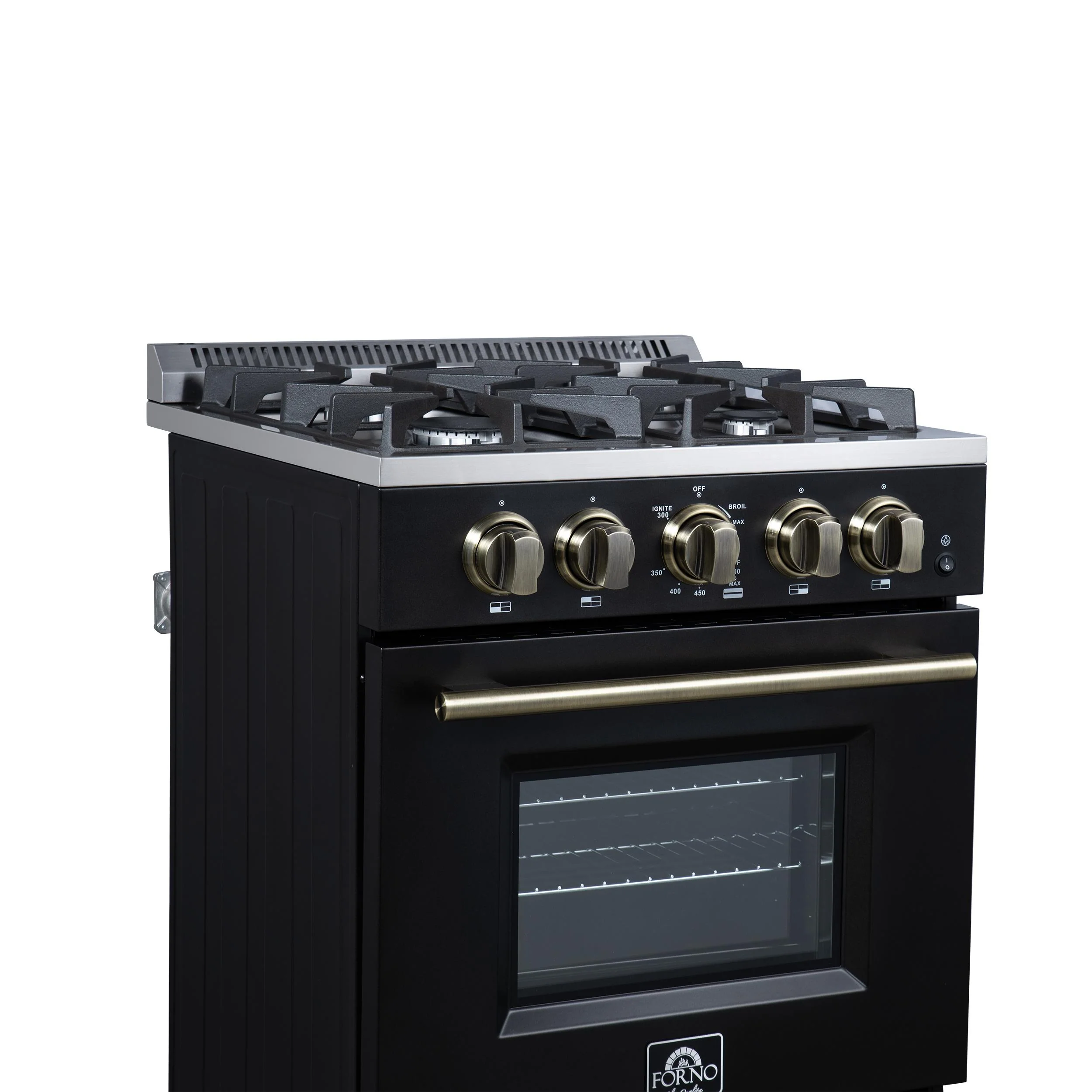 FORNO FFSGS627224BLK Forno Breno 24 Inch Freestanding Gas Range in Black with Antique Brass, Compact Design - Image 5