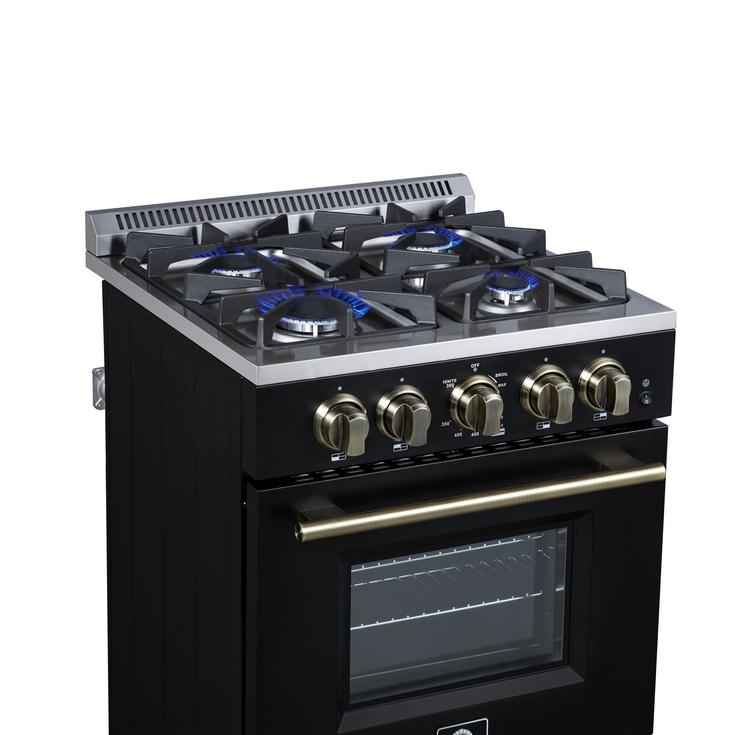 FORNO FFSGS627224BLK Forno Breno 24 Inch Freestanding Gas Range in Black with Antique Brass, Compact Design - Image 6
