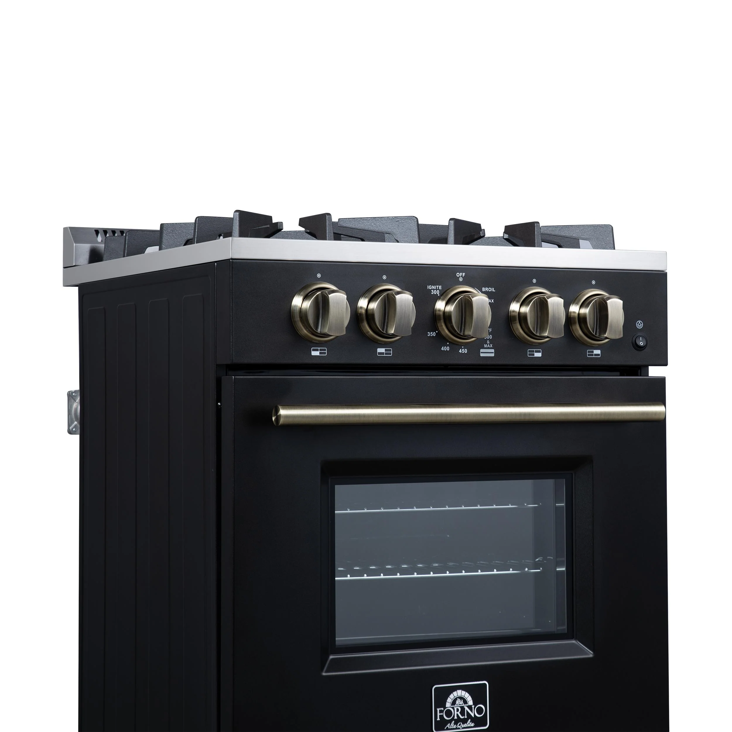 FORNO FFSGS627224BLK Forno Breno 24 Inch Freestanding Gas Range in Black with Antique Brass, Compact Design - Image 7