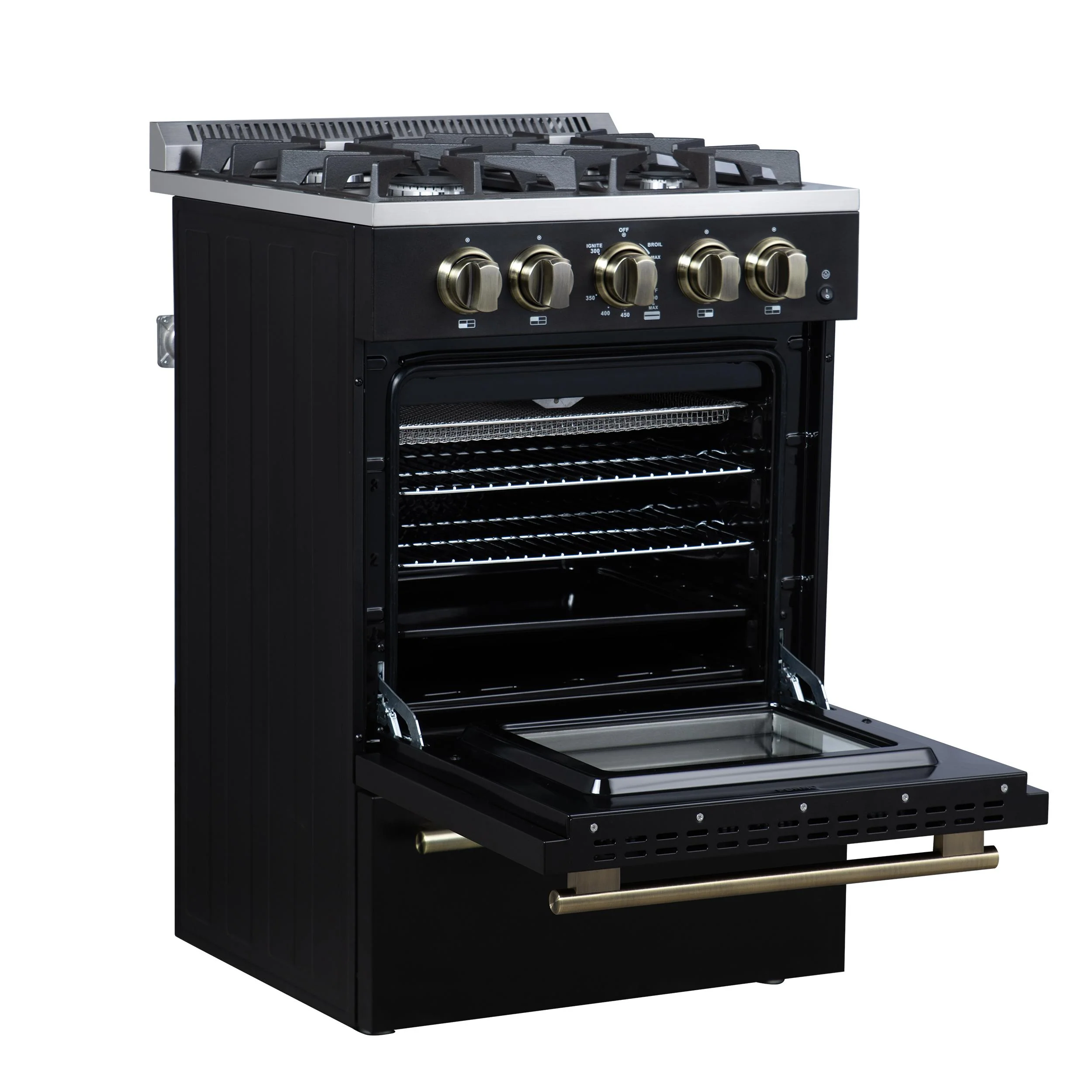 FORNO FFSGS627224BLK Forno Breno 24 Inch Freestanding Gas Range in Black with Antique Brass, Compact Design - Image 8