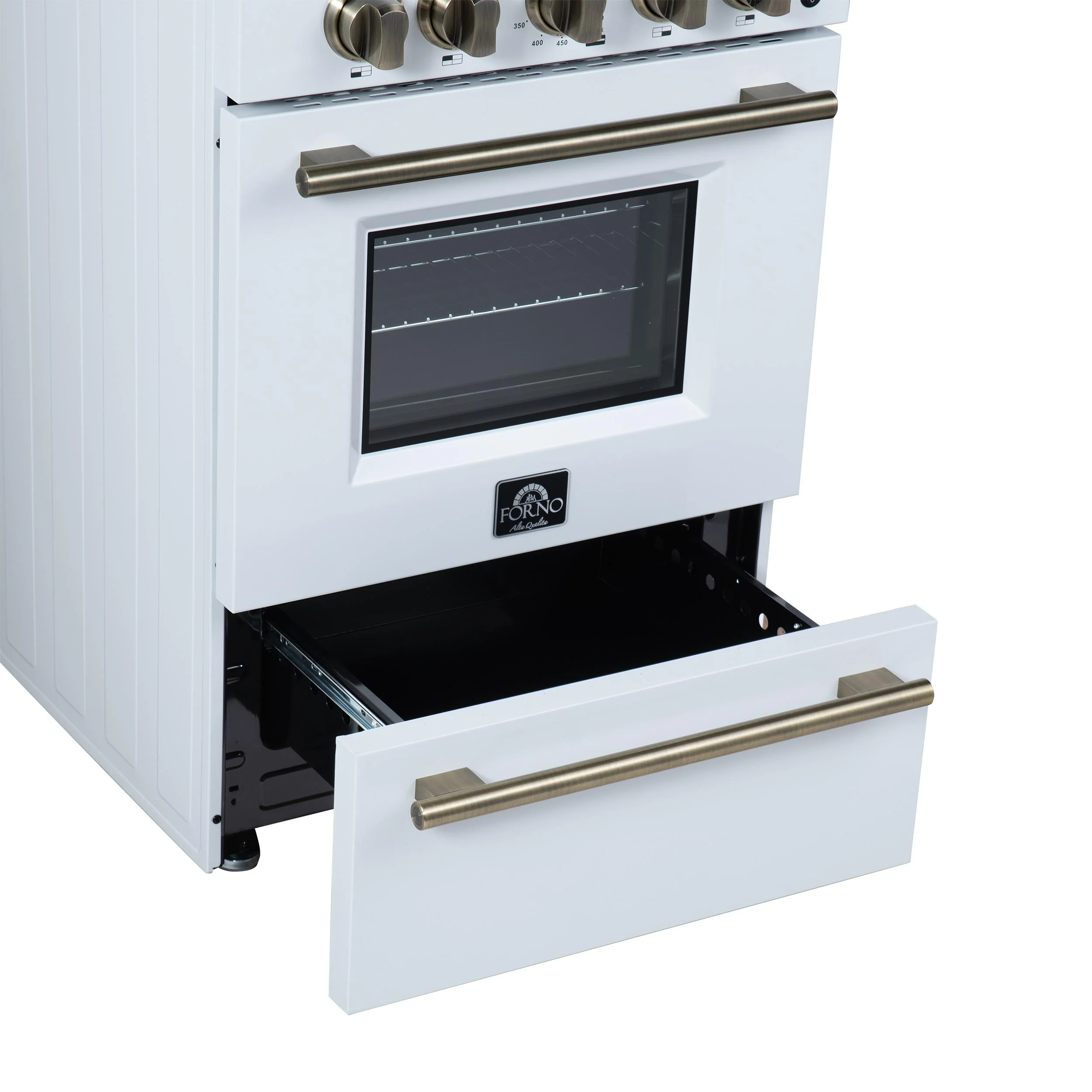 FORNO FFSGS627224WHT Forno Breno 24 Inch Freestanding Gas Range in White with Antique Brass, Compact Design - Image 11