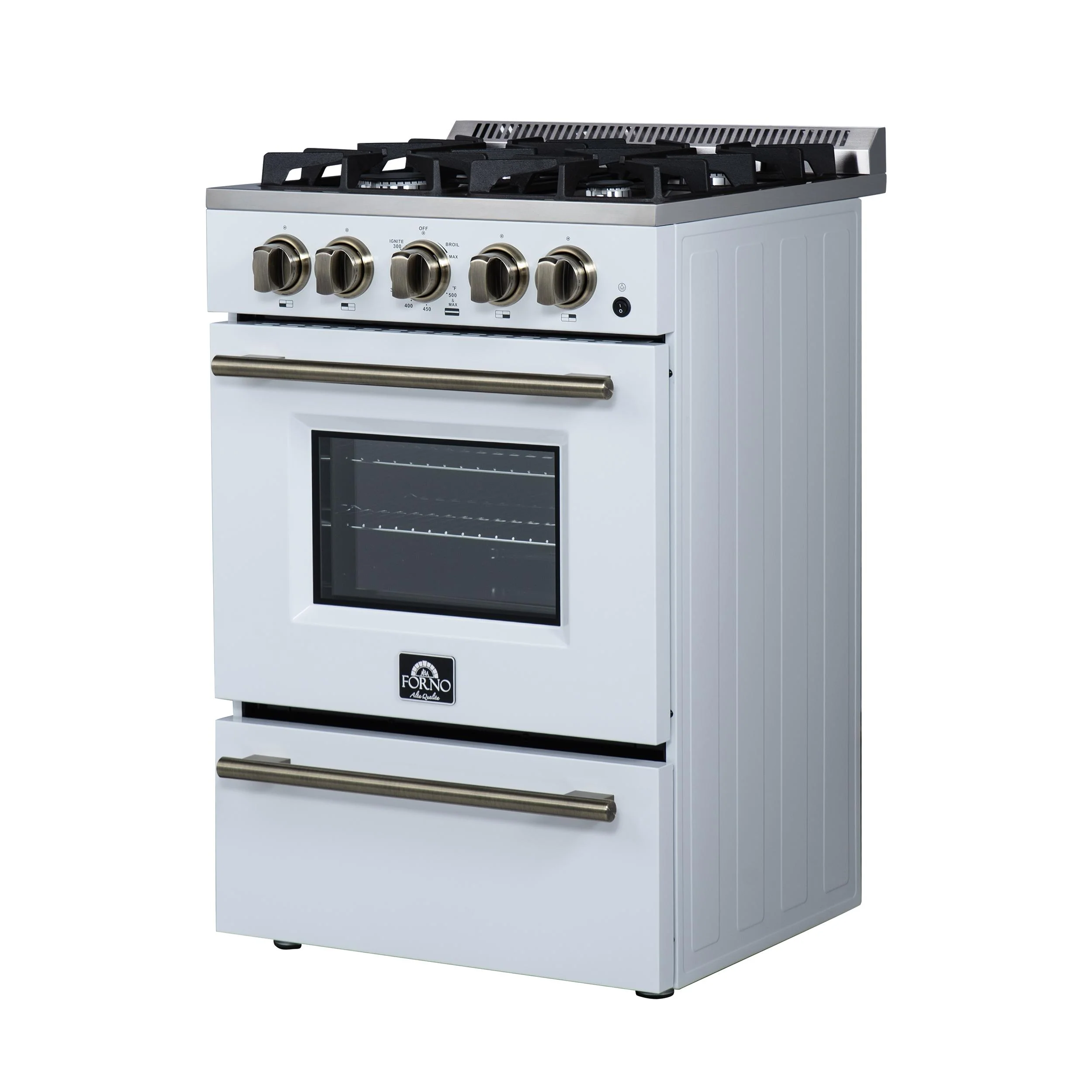 FORNO FFSGS627224WHT Forno Breno 24 Inch Freestanding Gas Range in White with Antique Brass, Compact Design - Image 12