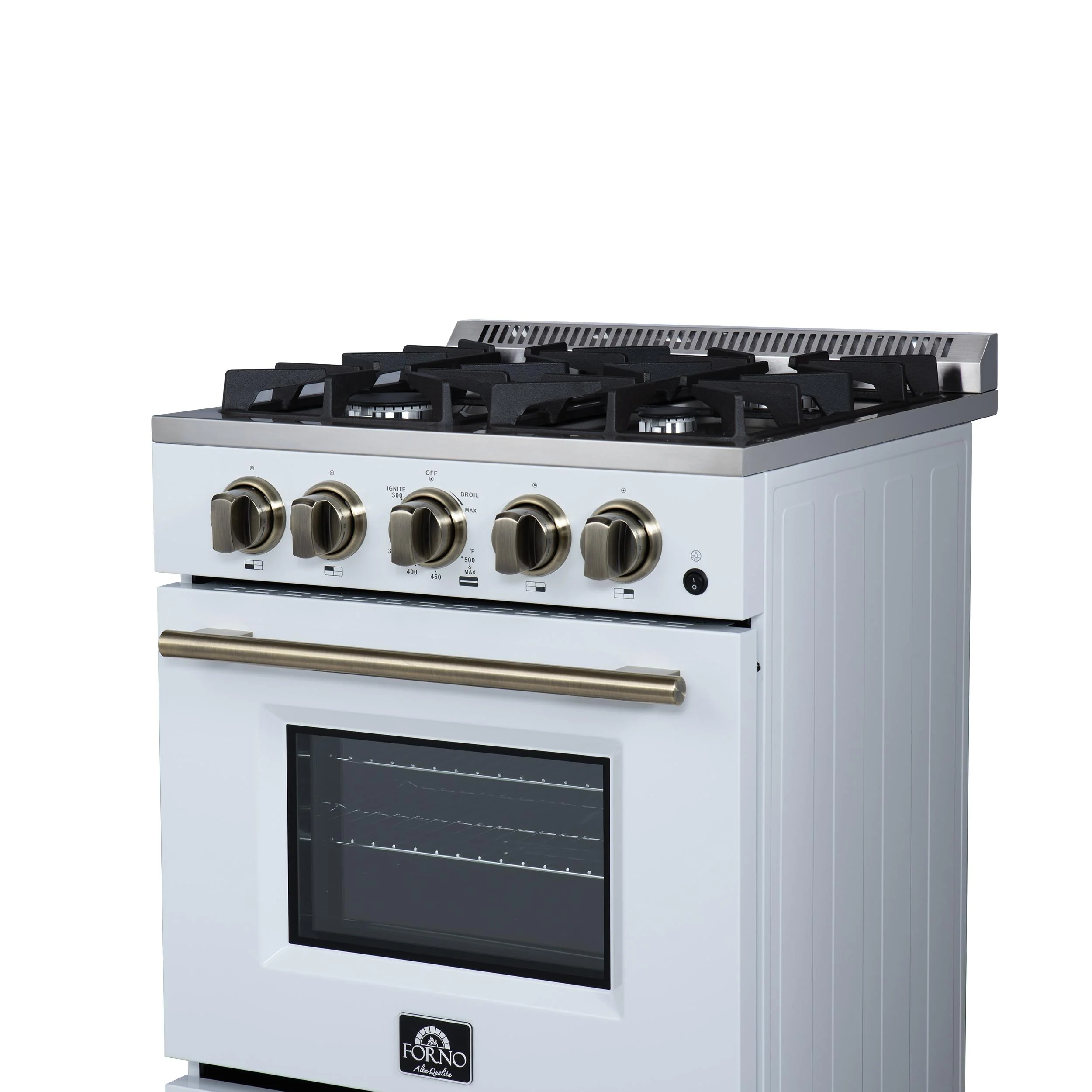 FORNO FFSGS627224WHT Forno Breno 24 Inch Freestanding Gas Range in White with Antique Brass, Compact Design - Image 13