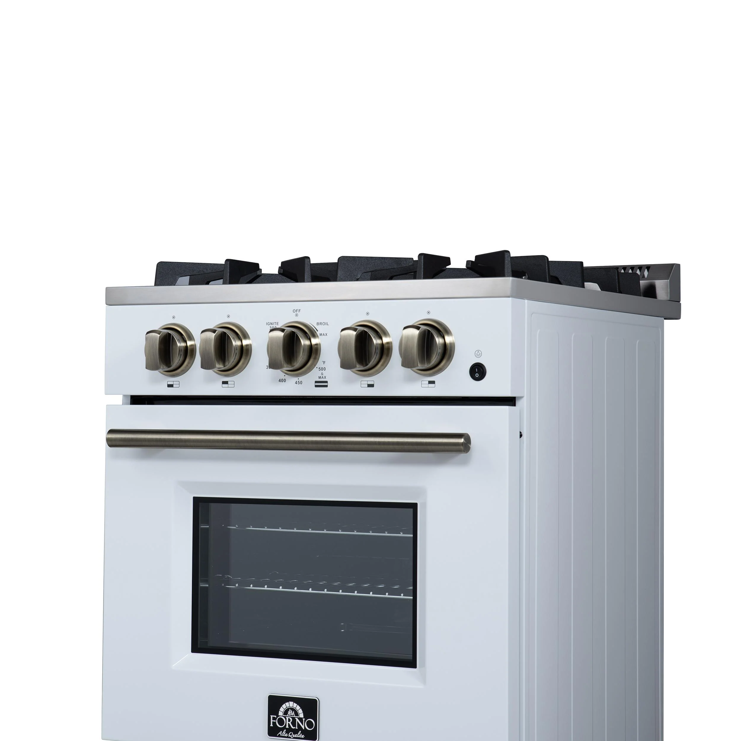 FORNO FFSGS627224WHT Forno Breno 24 Inch Freestanding Gas Range in White with Antique Brass, Compact Design - Image 14