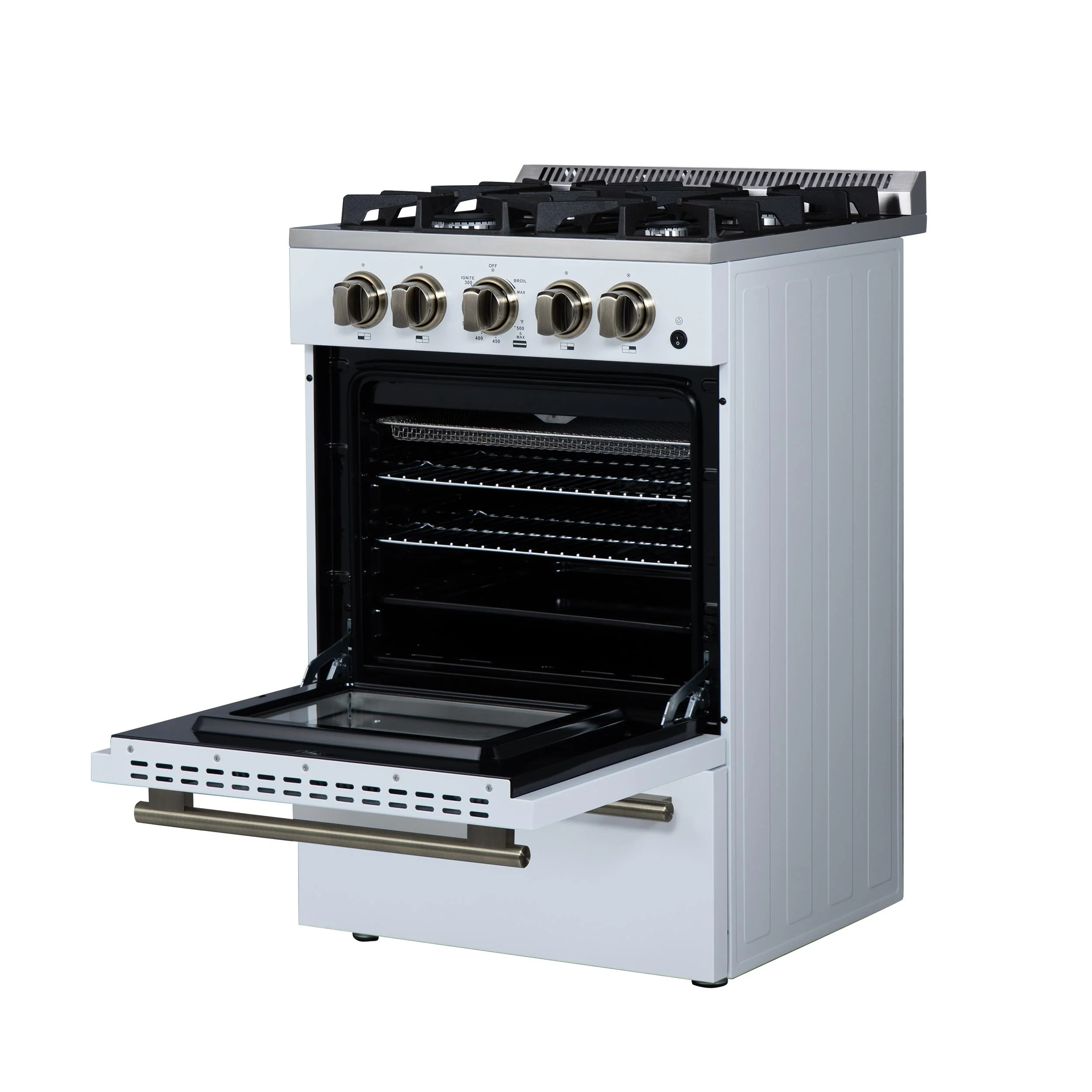 FORNO FFSGS627224WHT Forno Breno 24 Inch Freestanding Gas Range in White with Antique Brass, Compact Design - Image 15