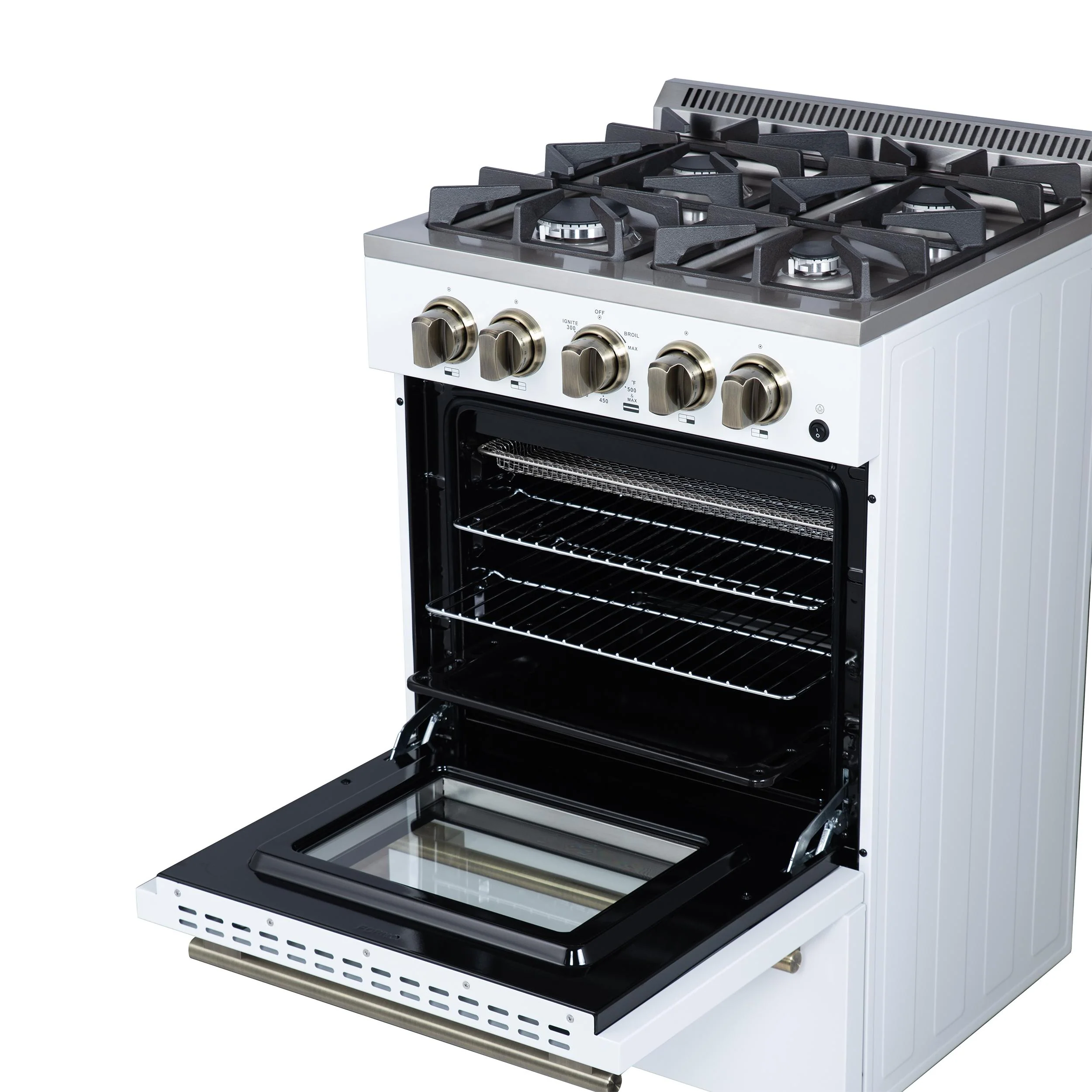 FORNO FFSGS627224WHT Forno Breno 24 Inch Freestanding Gas Range in White with Antique Brass, Compact Design - Image 16
