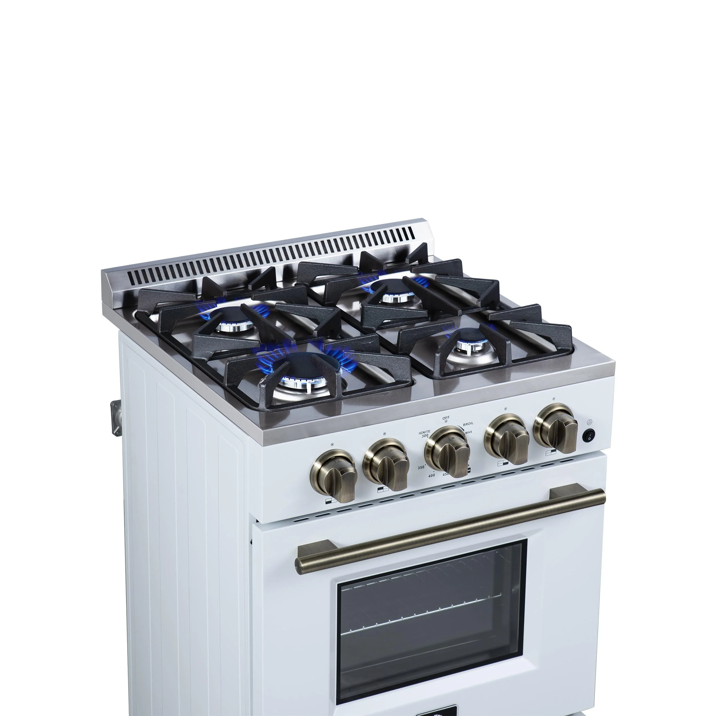 FORNO FFSGS627224WHT Forno Breno 24 Inch Freestanding Gas Range in White with Antique Brass, Compact Design - Image 4