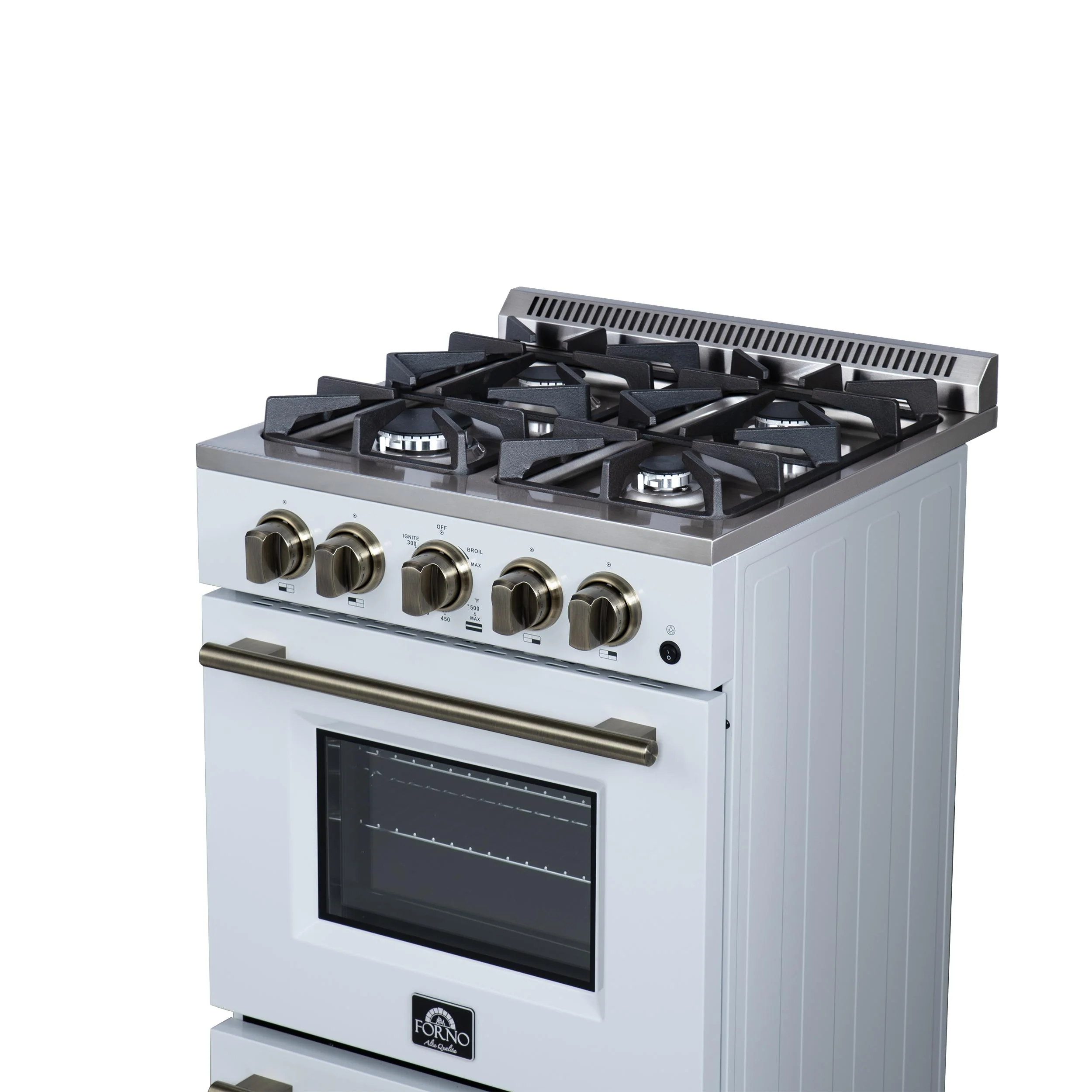 FORNO FFSGS627224WHT Forno Breno 24 Inch Freestanding Gas Range in White with Antique Brass, Compact Design - Image 5