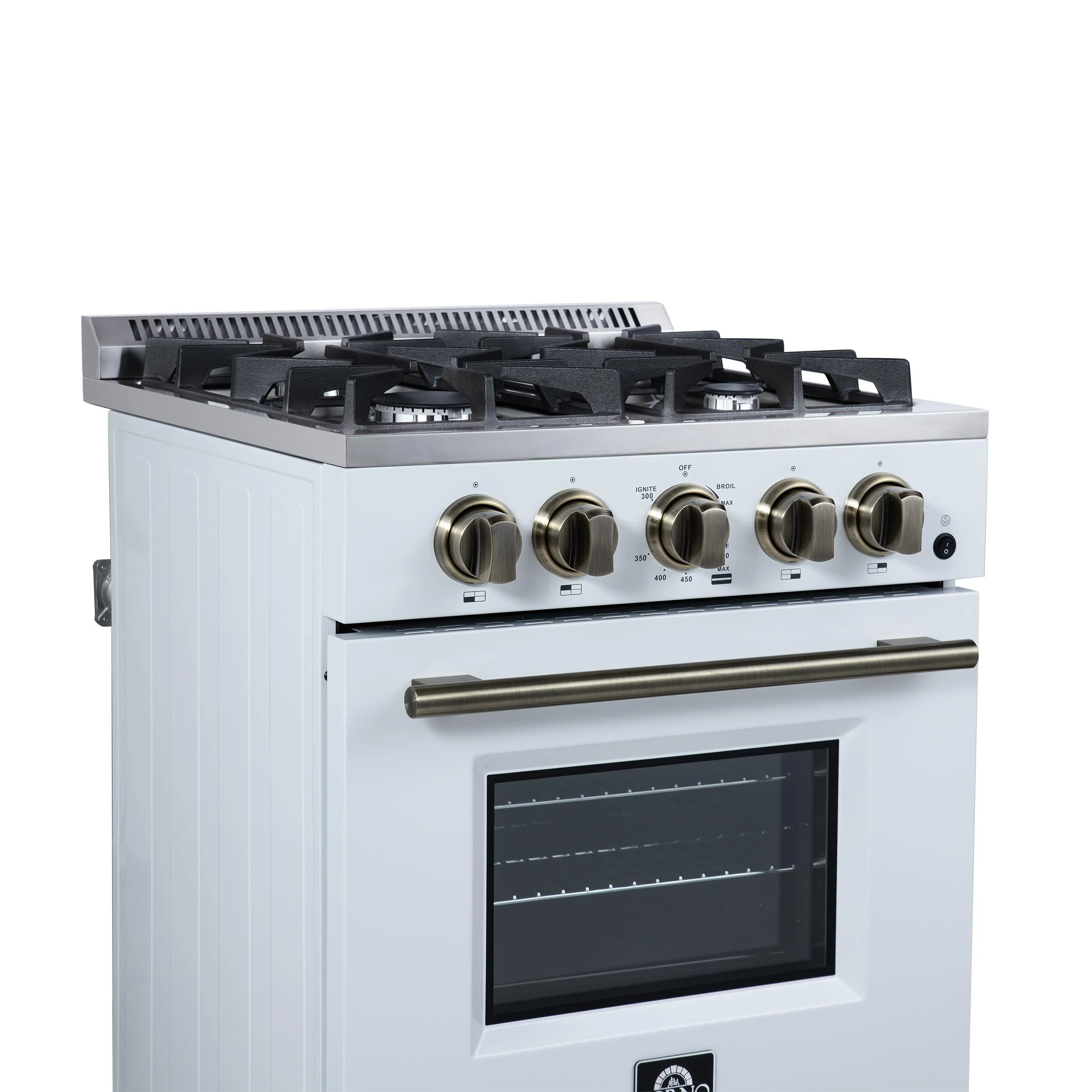 FORNO FFSGS627224WHT Forno Breno 24 Inch Freestanding Gas Range in White with Antique Brass, Compact Design - Image 7