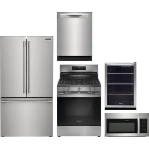 Frigidaire 5-Piece Package PRFG2383AF 36 Counter-Depth French-Door Refrigerator and FCRG3083AS 30 Gas Range and GDPP4515AF 24 Integrated Dishwasher and FMOS1846BS 30 Over-The-Range Microwave and FRYB4623AS 22 Beverage Center