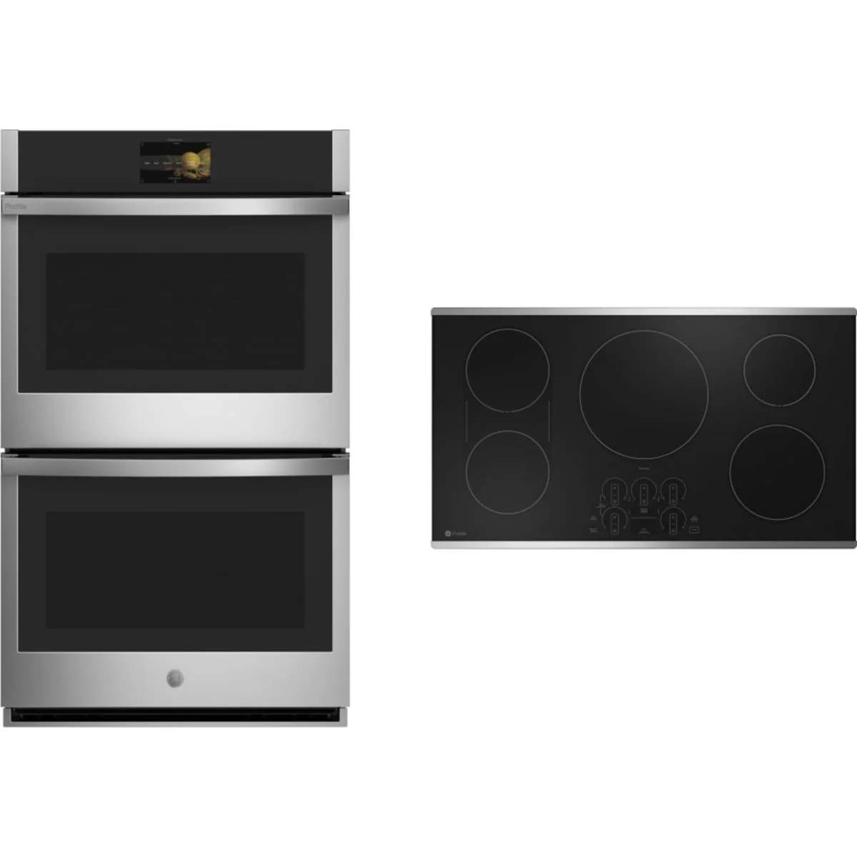 GE 2-Piece Package PHP9036STSS Profile 36 Inch Induction Smart Cooktop and PTD7000SNSS Profile 30 Inch Smart Convection Double Wall Oven
