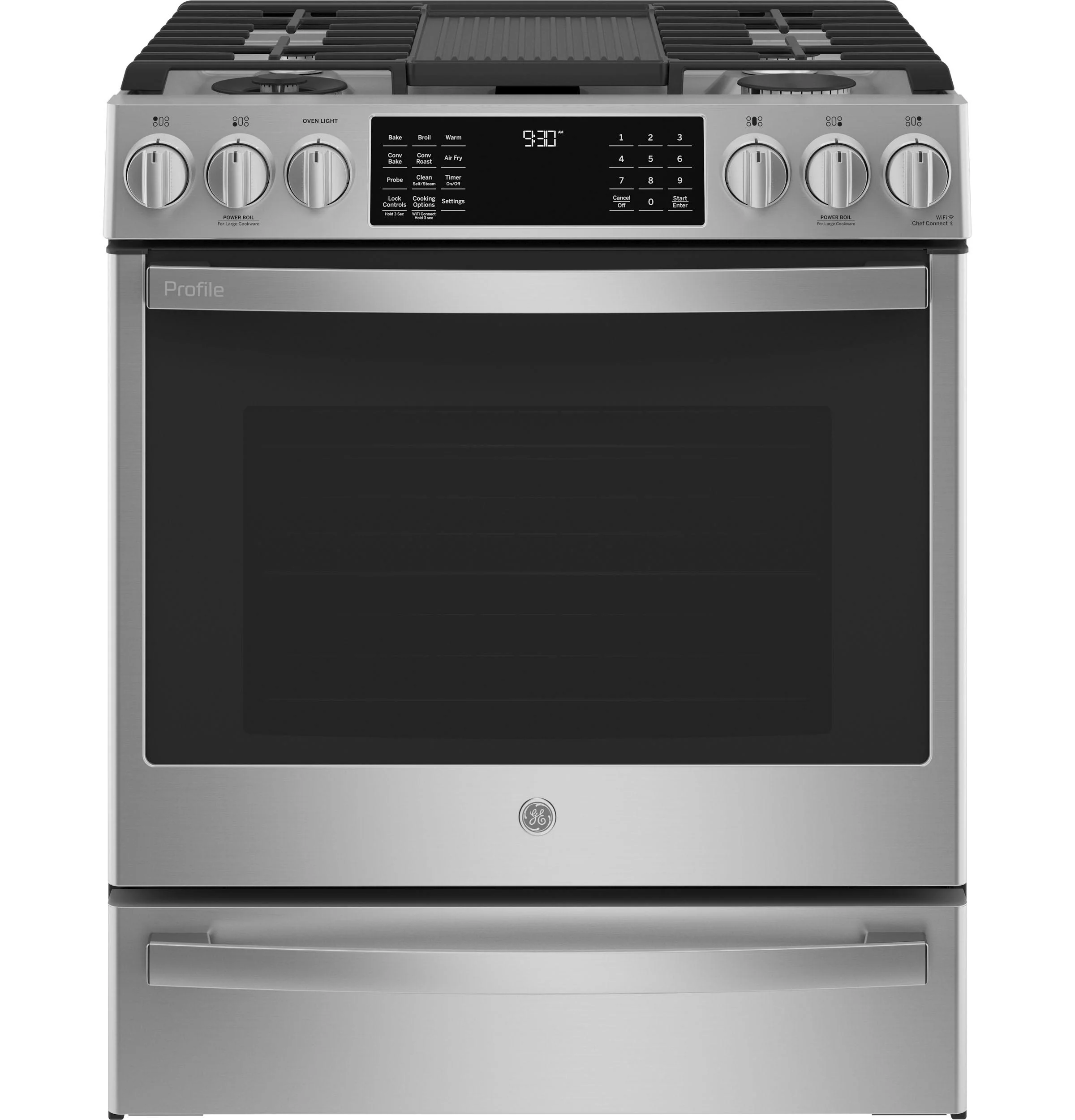 GE APPLIANCES P2S930YPFS GE Profile™ 30" Smart Dual Fuel Slide-In Front-Control Fingerprint Resistant Range in Stainless Steel