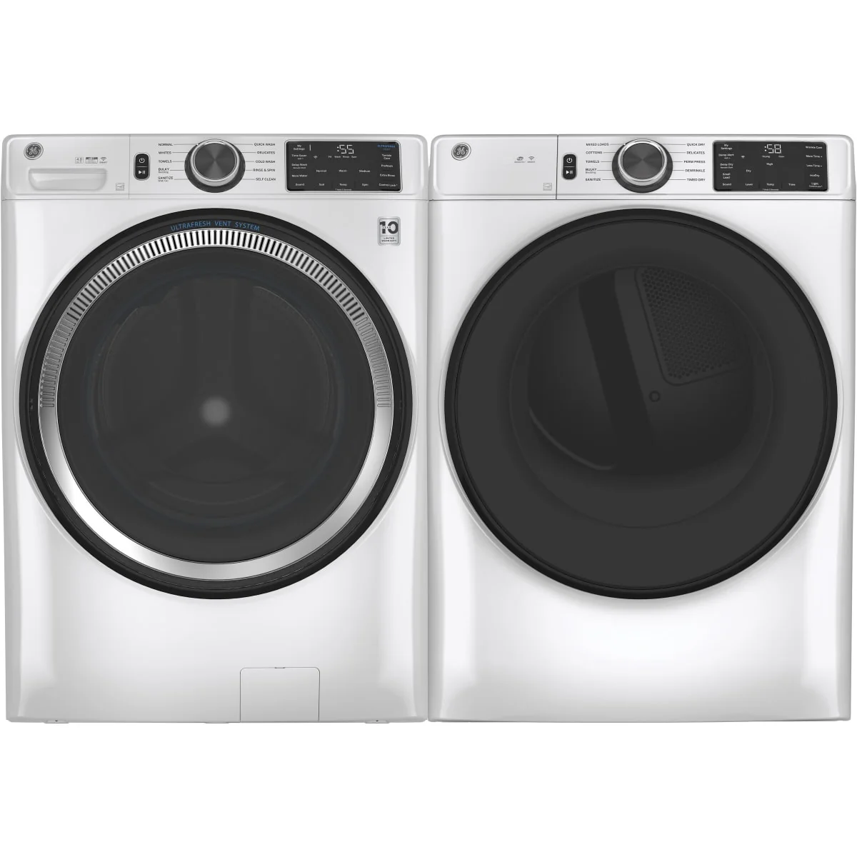 GE GFW550SSNWW 28 Inch Smart Front Load Washer & GE GFD55ESSNWW 28 Inch Electric Smart Dryer