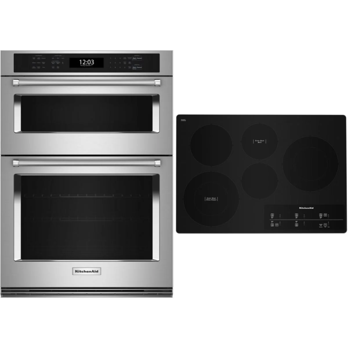 Kitchen Aid  2-Piece Package KCES950KSS 30 Inch Electric Cooktop and KOEC530PSS 30 Inch Built-In Combination Microwave Wall Oven