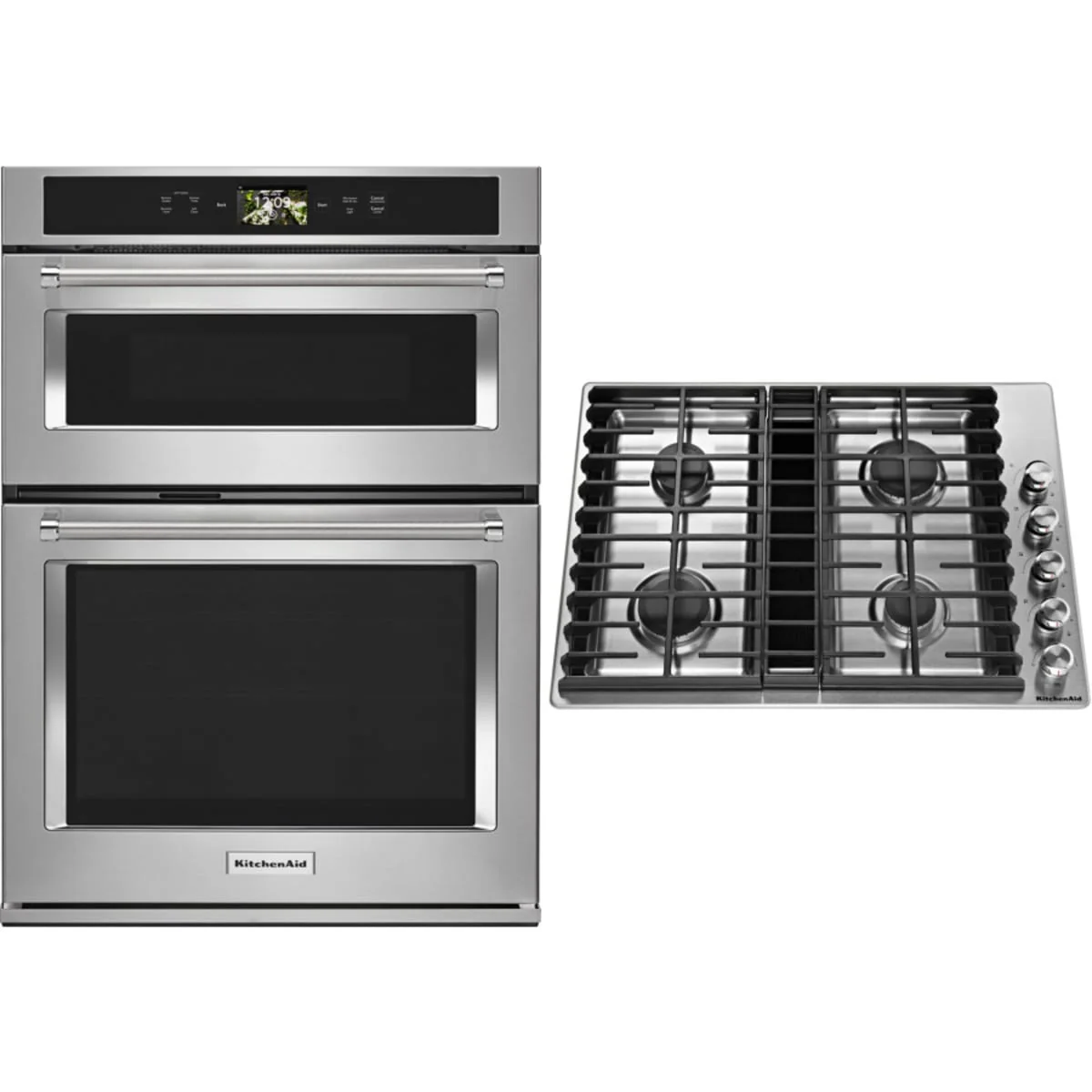 Kitchen Aid  2-Piece Package KCGD500GSS 30 Inch Gas Downdraft Cooktop and KOCE900HSS 30 Inch Smart Combination Wall Oven