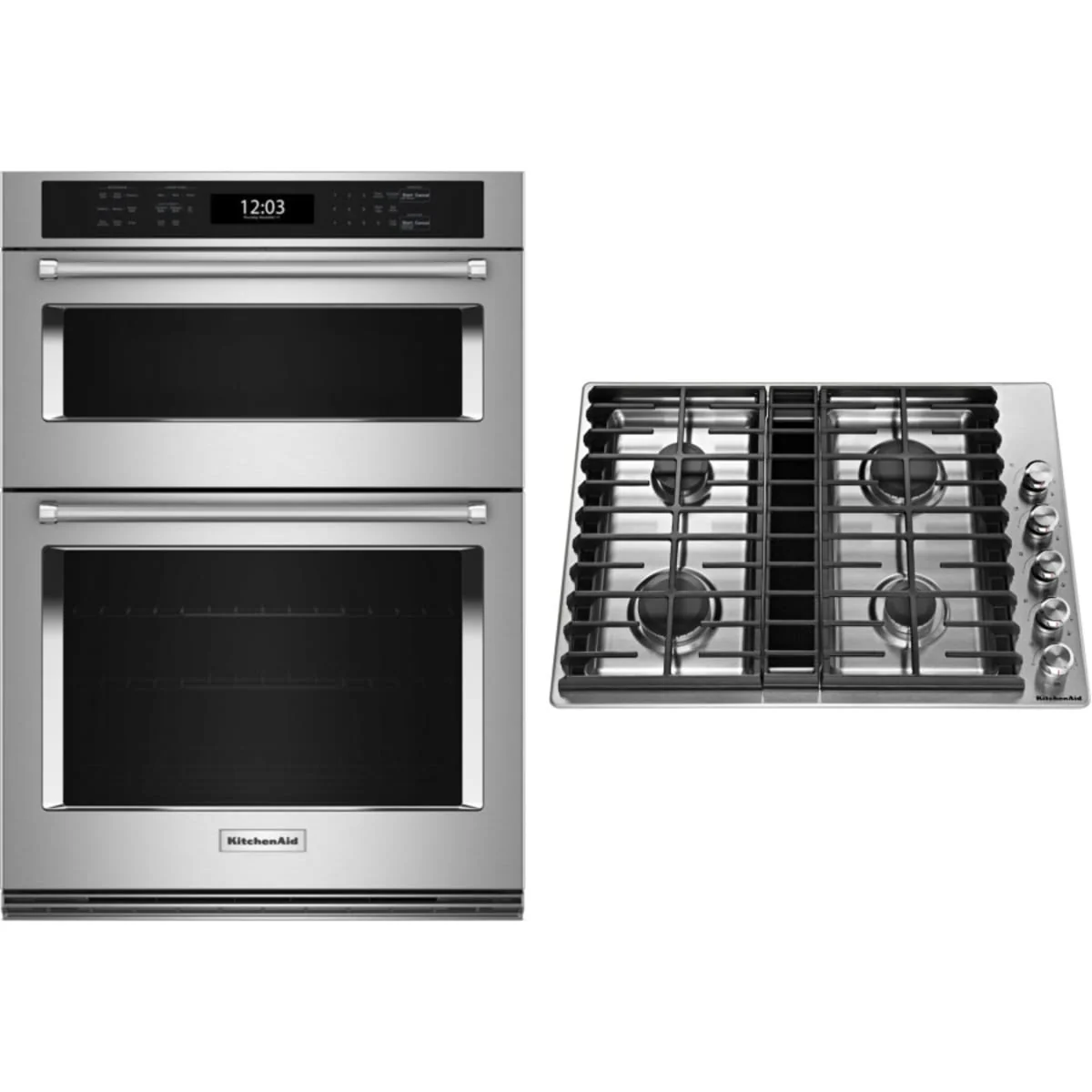 Kitchen Aid  2-Piece Package KCGD500GSS 30 Inch Gas Downdraft Cooktop and KOEC530PSS 30 Inch Built-In Combination Microwave Wall Oven