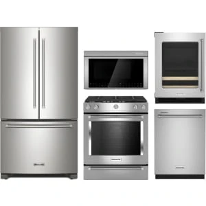 Kitchen Aid 5-Piece Package KRFC136RPS 36 Freestanding Counter-Depth French-Door Refrigerator and KSGG700ESS 30 Slide-In Gas Range and KMMF530PPS 30 Multifunction Over-the-Range Microwave Oven and KDTE204KPS 24 Integrated Dishwasher and KUBL214KSB 24 /