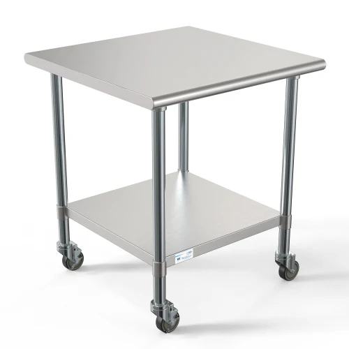 KOOLMORE CT303018C 30" x 30" 18-Gauge 304 Stainless Steel Commercial Work Table with Casters, CT3030-18C.
