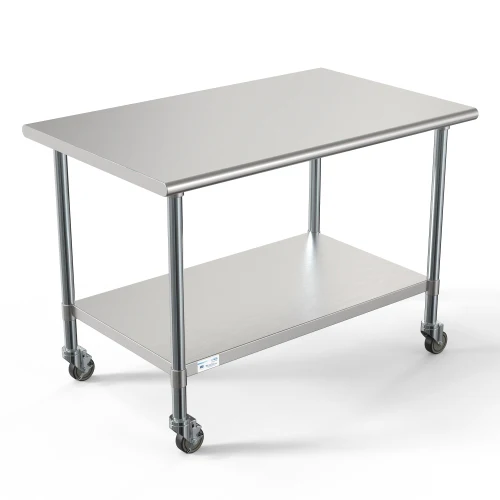 KOOLMORE CT304818C 30" x 48" 18-Gauge 304 Stainless Steel Commercial Work Table with Casters, CT3048-18C.