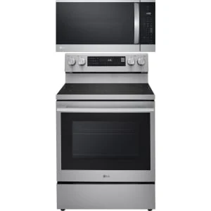 LG 2-Piece Package LREN6325XE 30 Inch Electric Smart Range and MVEM1825X 1.8 Cu. Ft. Over-the-Range Smart Microwave Oven