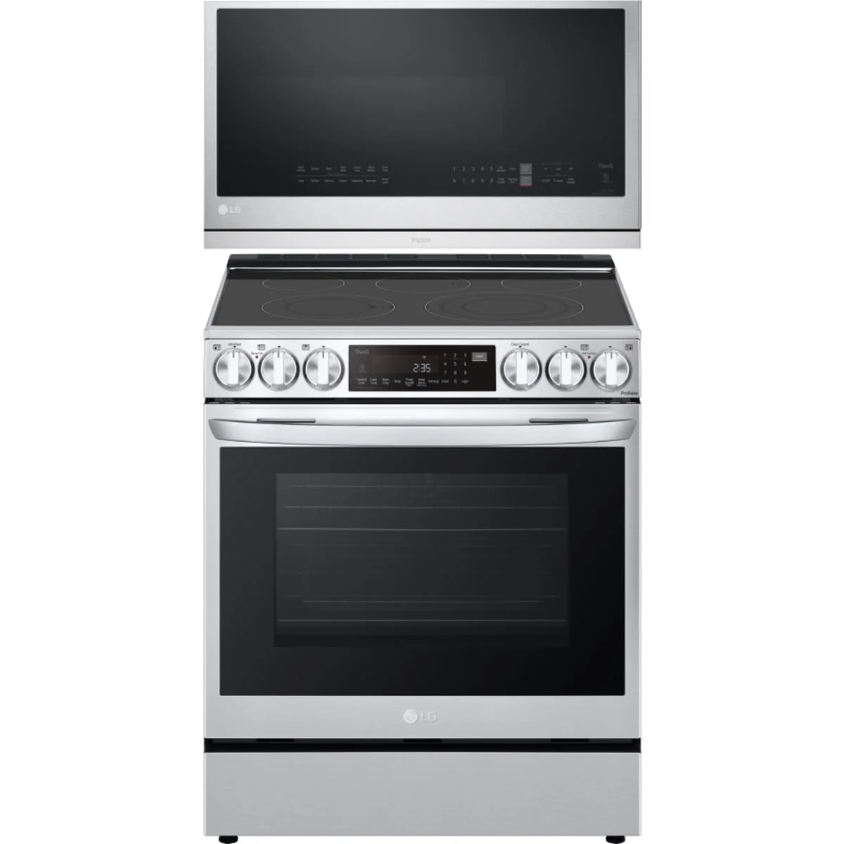 LG 2-Piece Package LSEL6335FE 30 Inch Smart Slide-In Electric Range and MVEL2137F 30 Inch Over-the-Range Smart Microwave Oven