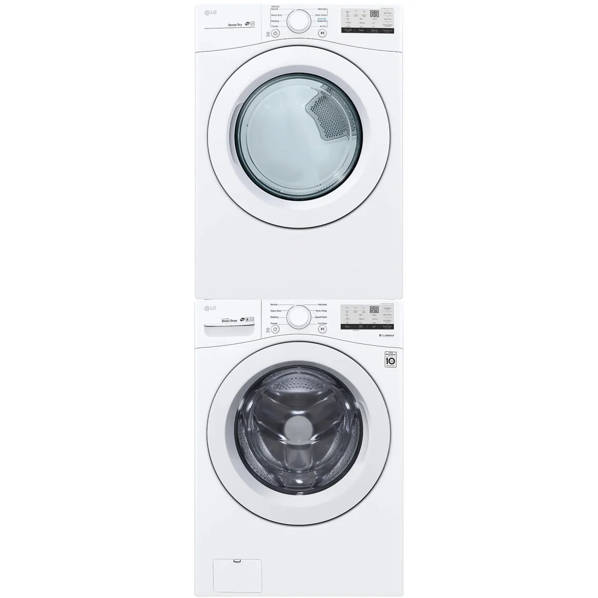 LG WM3400CW 27 Inch Front Load Washer & LG DLG3401W 27 Inch Gas Dryer with LG KSTK4 Stacking Kit for 27 Inch Front Load Laundry
