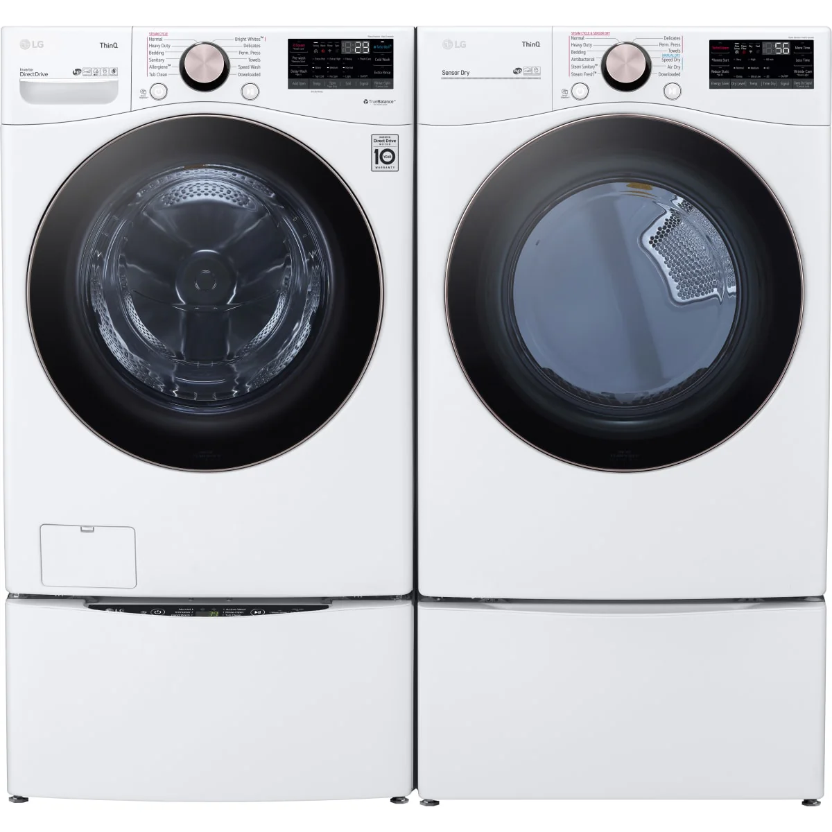 LG WM4000HWA 27 Inch Smart Front Load Washer & LG DLGX4001W 27 Inch Gas Smart Dryer with LG WDP6W 27 Inch Pedestal Storage Drawer: White