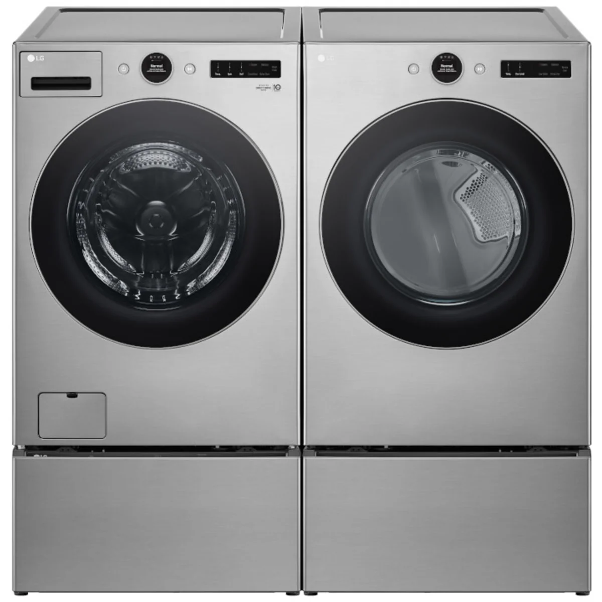 LG WM5500HVA 27 Inch Smart Front Load Washer & LG DLGX5501V 27 Inch Gas Smart Dryer with LG WDP6V 27 Inch Pedestal Storage Drawer: Graphite Steel