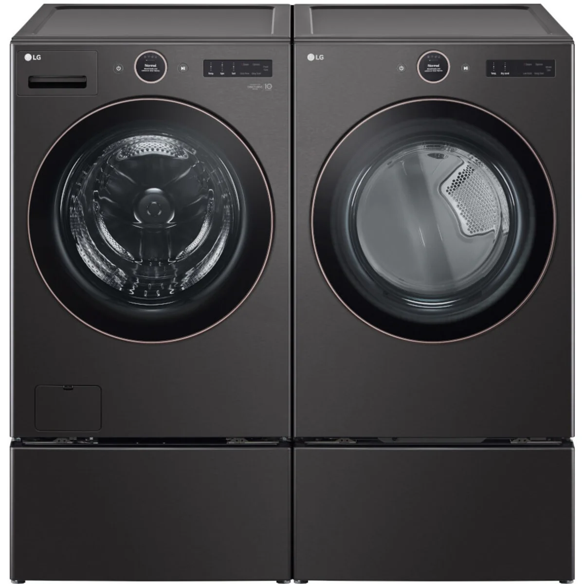 LG WM6500HBA 27 Inch Front Load Smart Washer & LG DLEX6500B 27 Inch Electric Smart Dryer with LG WDP6B 27 Inch Pedestal Storage Drawer: Black Steel