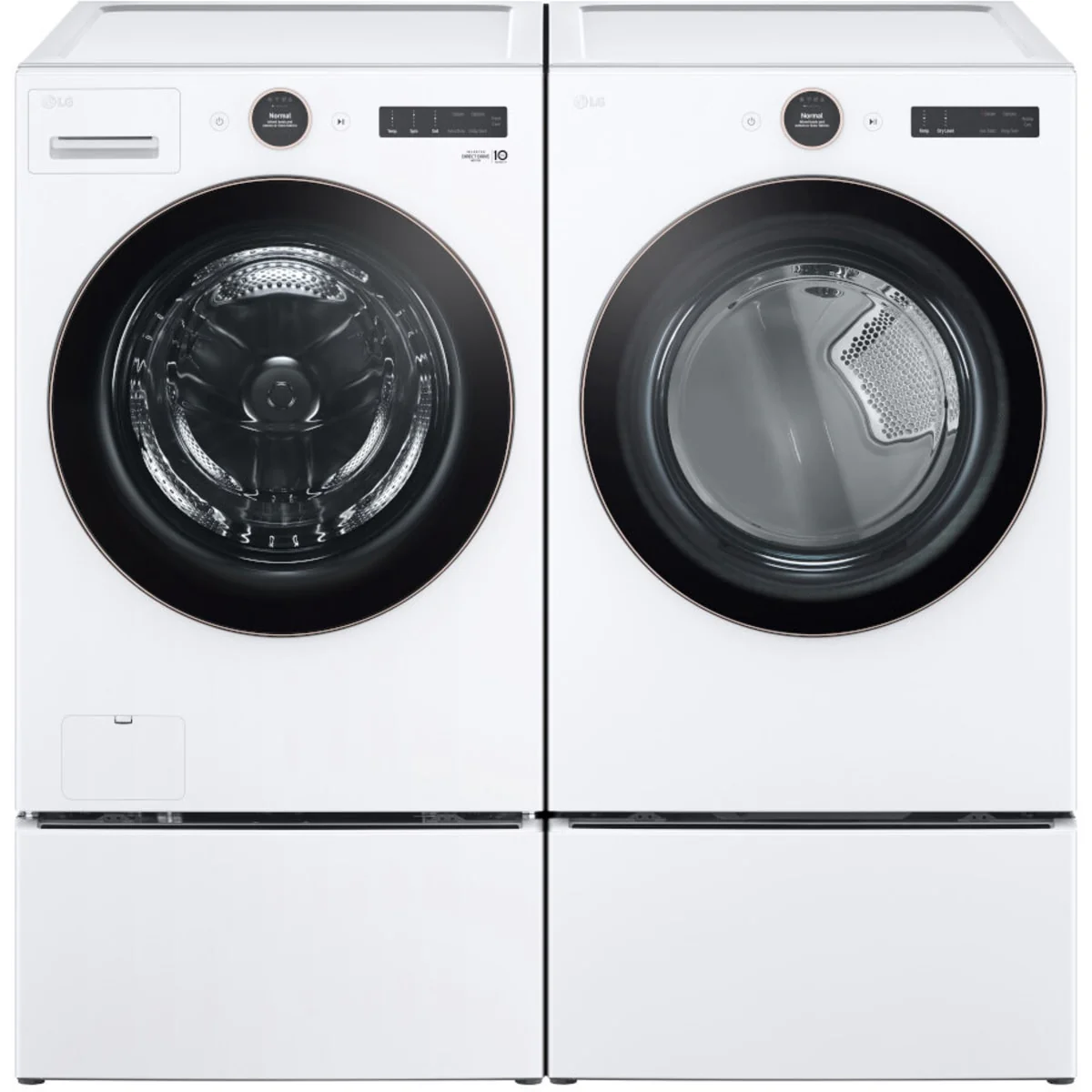 LG WM6500HWA and LG WD300CW 27 Inch SideKick™ Pedestal Washer 27 Inch Front Load Smart Washer & LG DLGX6501W 27-Inch Gas Smart Dryer with LG WDP6W 27 Inch Pedestal Storage Drawer: White