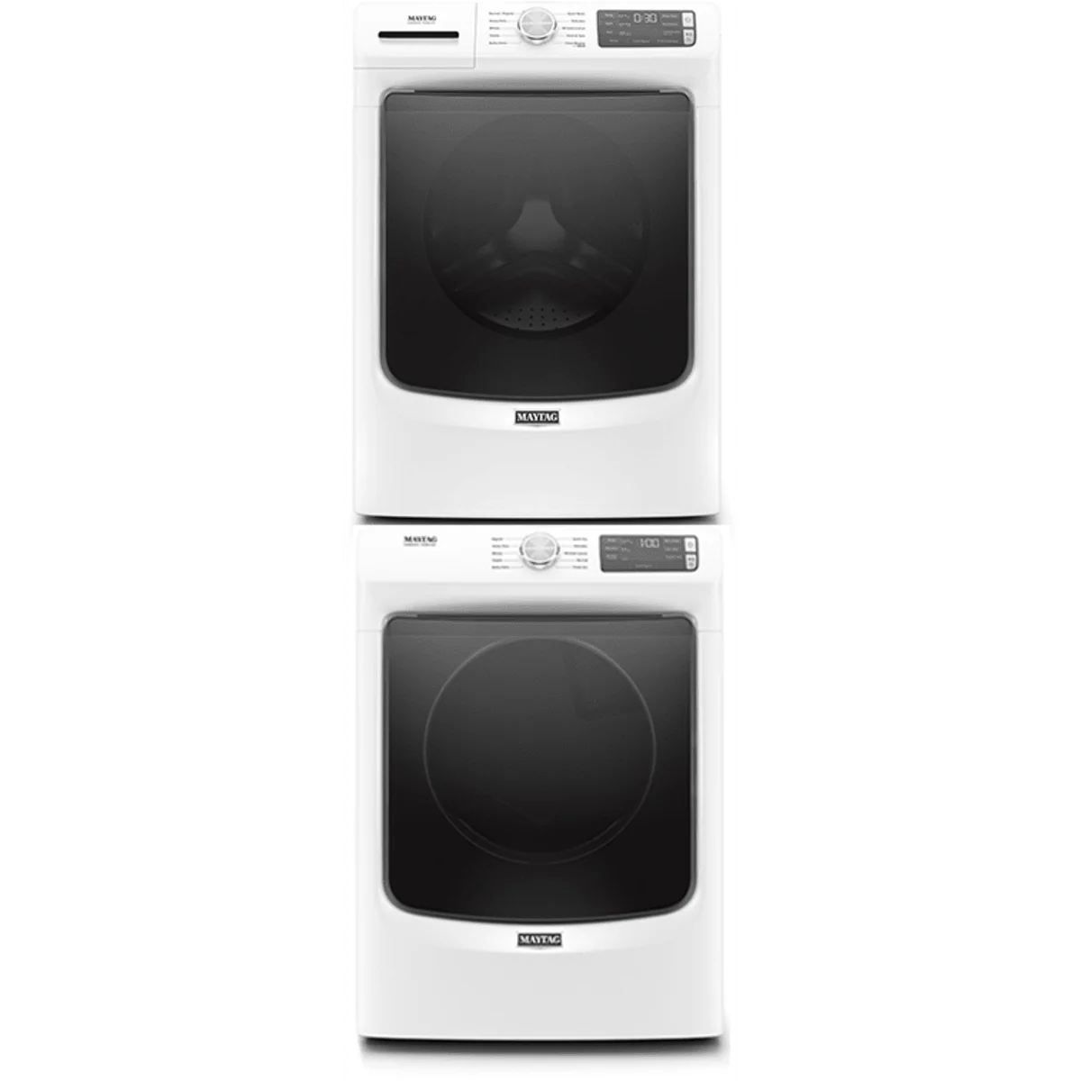 Maytag MHW5630HW 27 Inch Front Load Washer & Maytag MGD5630HW 27 Inch Gas Dryer with Whirlpool Stack Kit for HybridCare, Long Vent and Standard Dryers