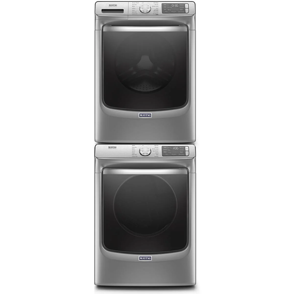 Maytag MHW8630HC 27 Inch Smart Front Load Washer & Maytag MGD8630HC 27 Inch Gas Smart Dryer with Whirlpool Stack Kit for HybridCare, Long Vent and Standard Dryers